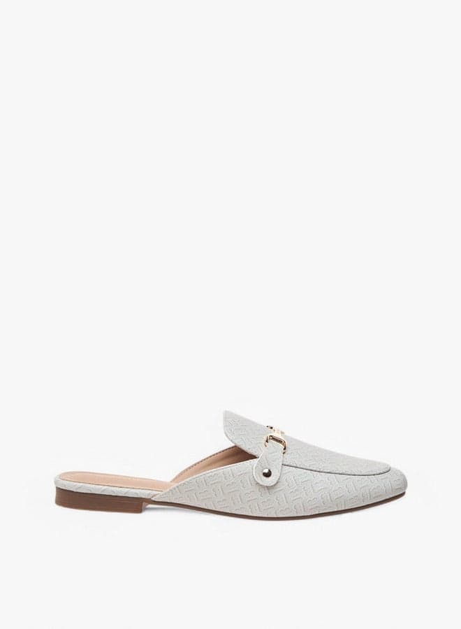 Elegant R25Aw00250Beige Monogram Mules with Metallic Charm - Image 1