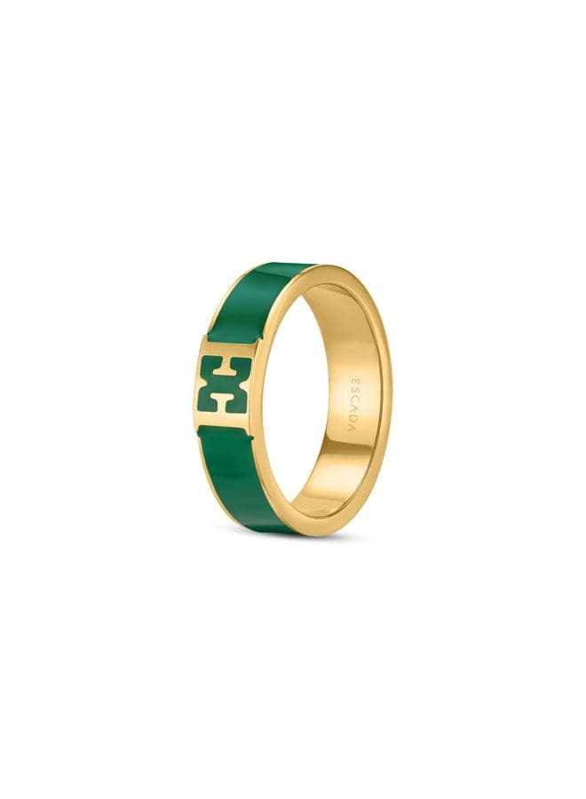 ESCADA Scarlett Elegant Gold Plated Logo Ring with Green Enamel - Image 1