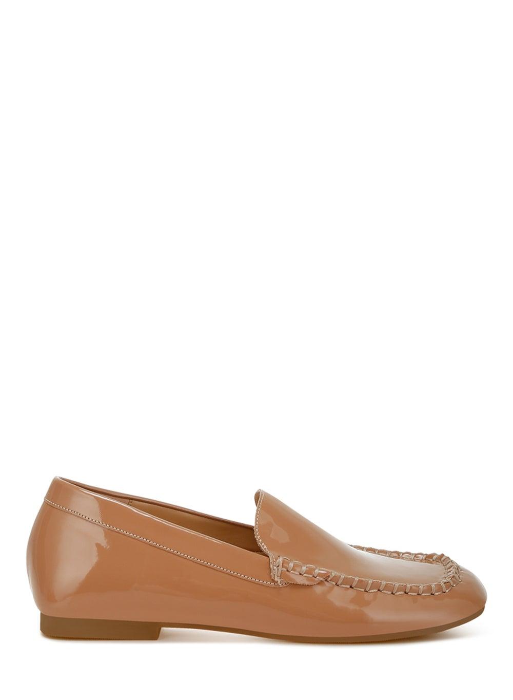 Sh5121 Beige: Elegance in Patent Pleather Loafers - Image 1