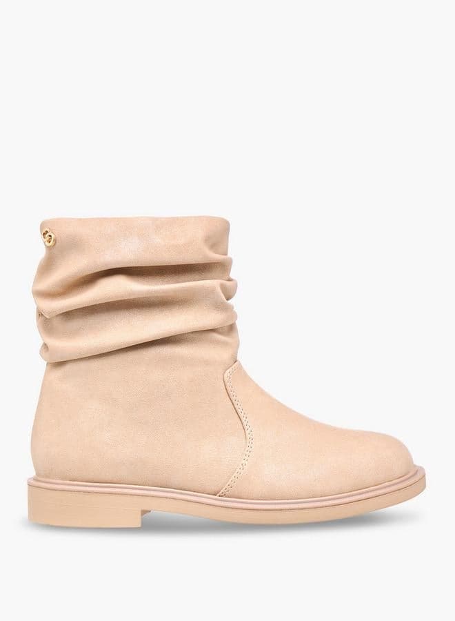 J05391 018 Girls' Beige Ruched High Cut Boots - Image 1