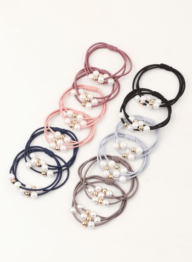 Elegant Faux Pearl Hair Tie Collection - Set of 12 - Image 1