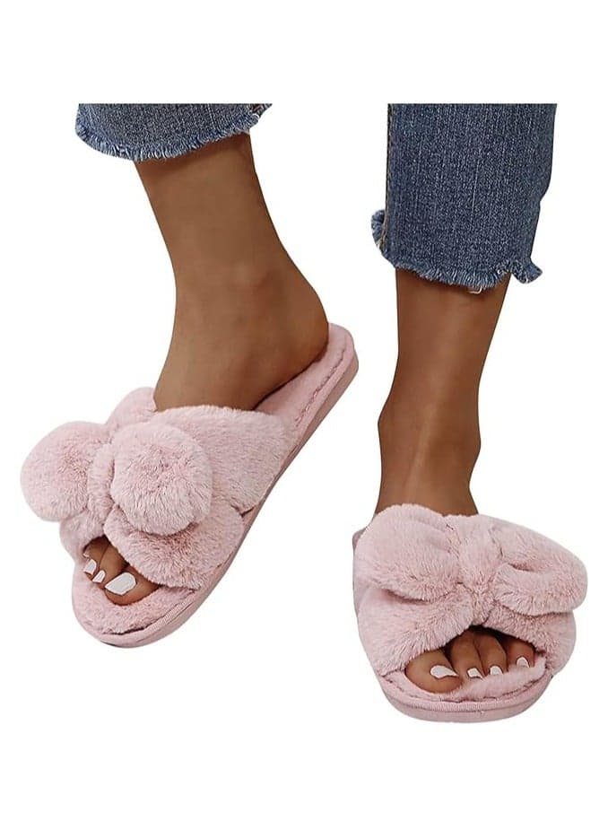 Luxurious Bow Fluffy Slippers Hd1706 - Pink Elegance - Image 1