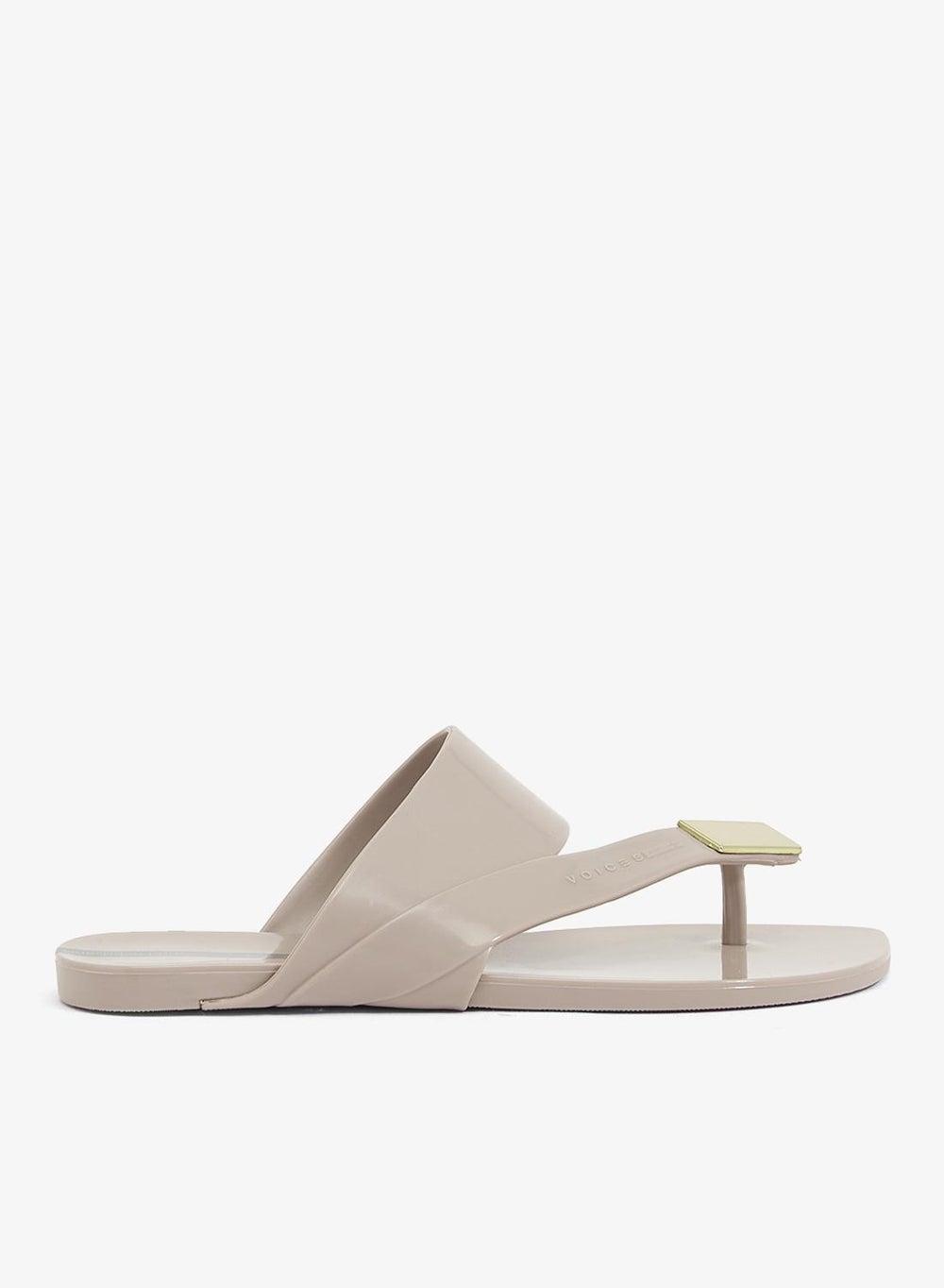 Zen Metal Women's Beige Slides with Anti-Slip Sole and Gold Accent - Image 1