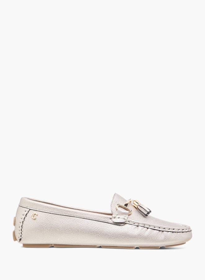 Elegant Gold Textured Tassel Loafers - Wtw0047Gold - Image 1