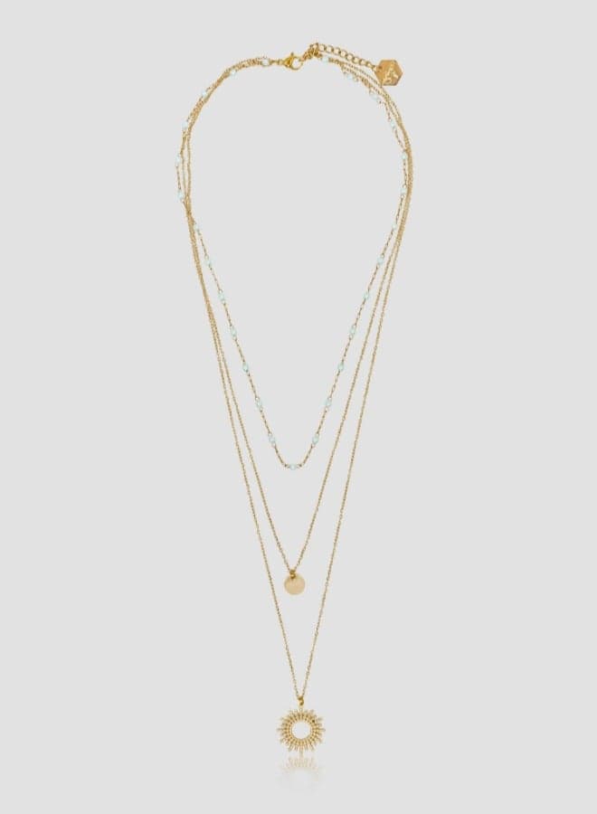 Lady Mauve LILOU Pearl & Sun Pendant Triple Chain Necklace - Image 1