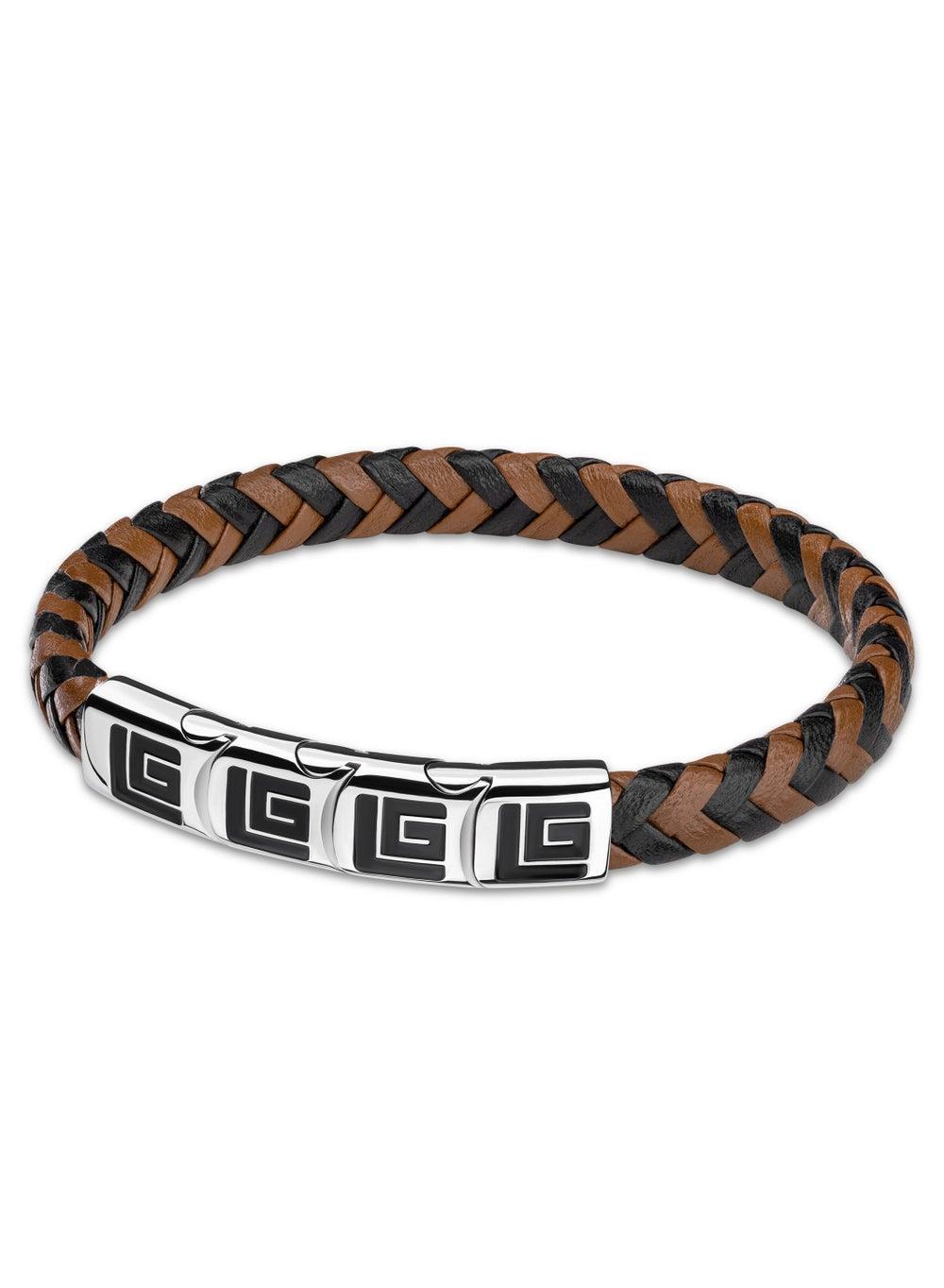 Guy Laroche Adam Leather Braided Bracelet in Black & Brown - Image 1
