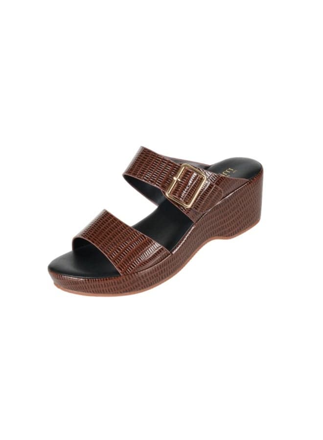 Michelle Morgan 092-2961 Brown Leather Wedge Sandals - Image 1