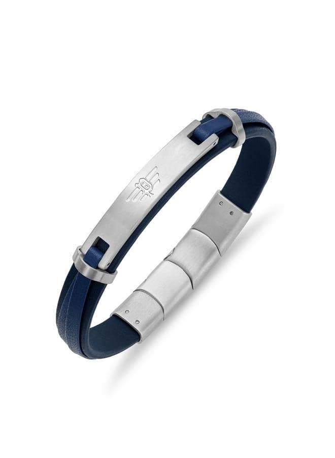 POLICE 180 Looper Dual-Layer Deep Blue Leather Bracelet - Image 1