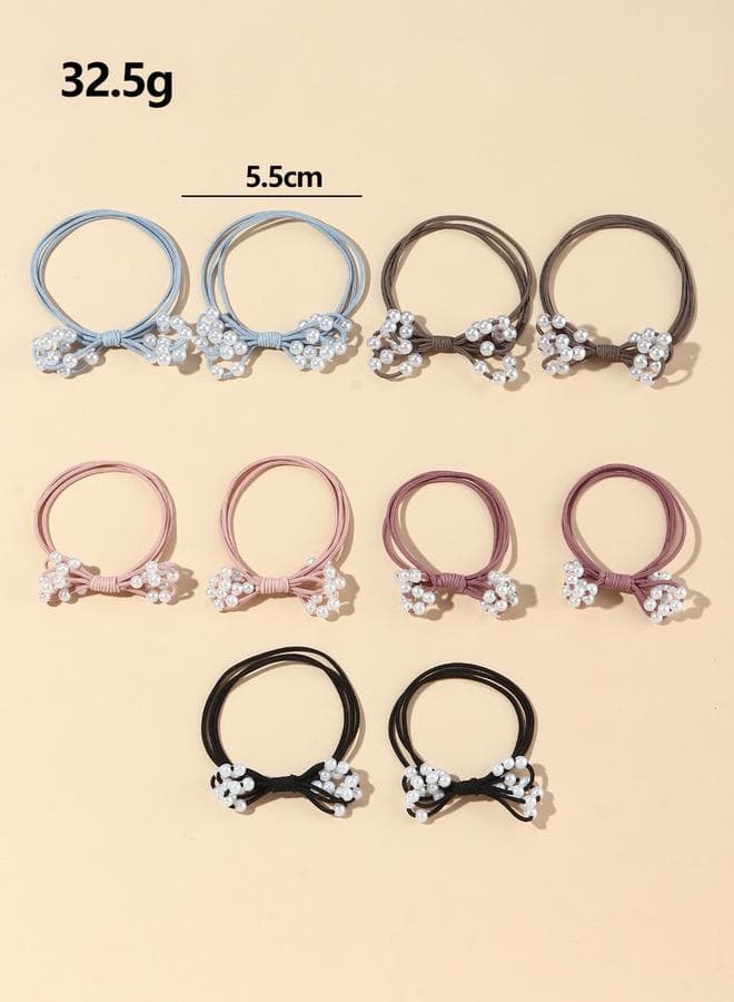 Elegant Faux Pearl Multi-Color Hair Tie Set of 10 - Image 1