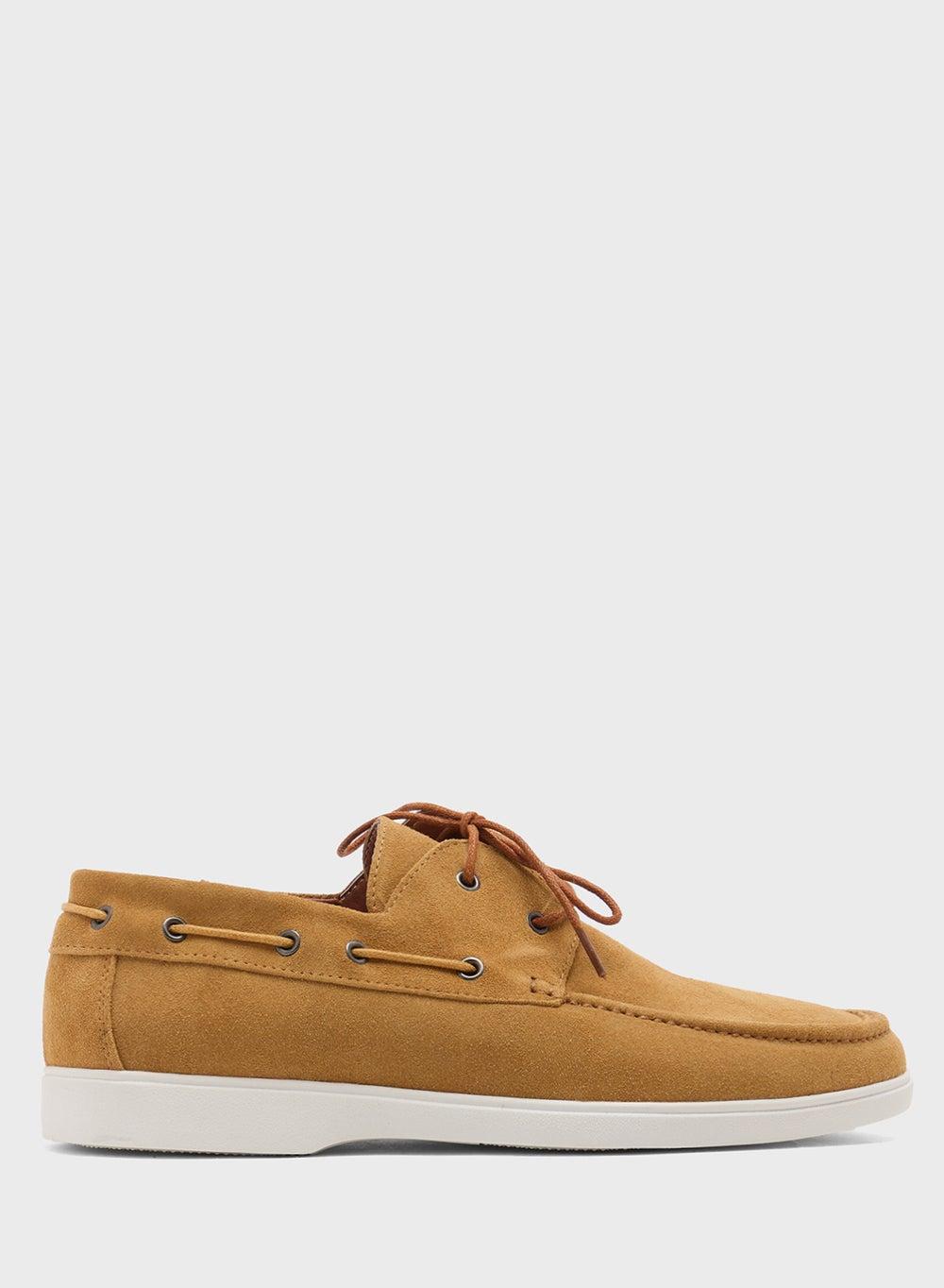 A68890 Tan Genuine Suede Leather Boat Loafers - Image 1