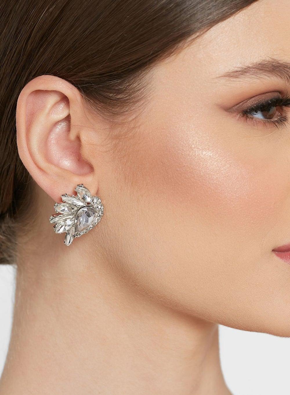 Ella Luxe Limited Edition Embellished Silver Studs for Women - Image 1
