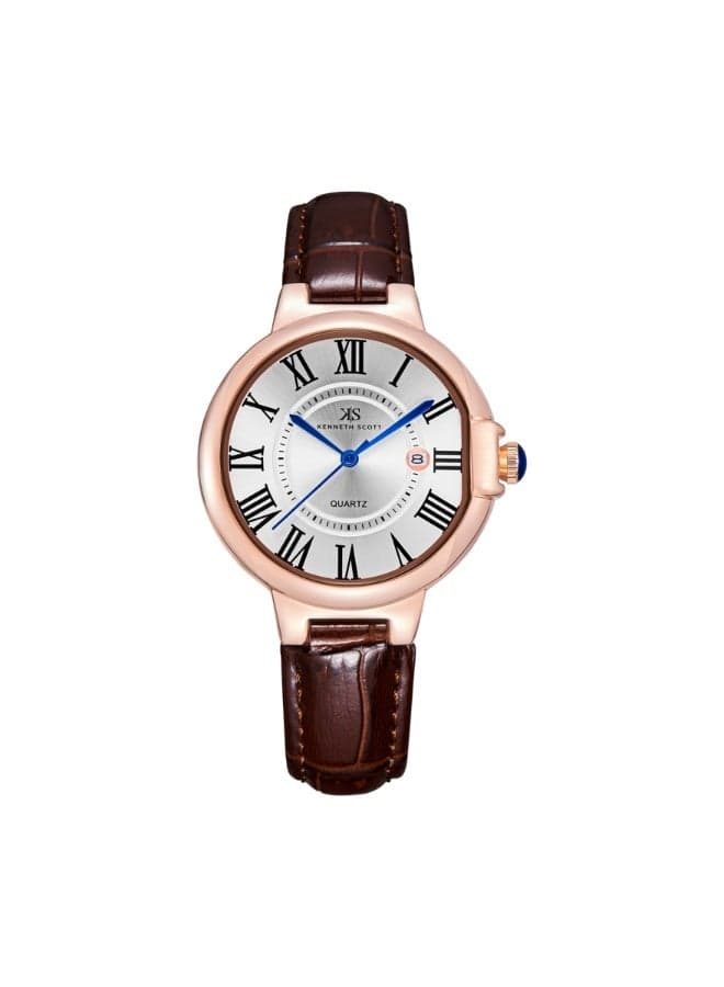 KENNETH SCOTT K23553-RLDW Women’s Elegant Rose Gold Leather Watch - Image 1
