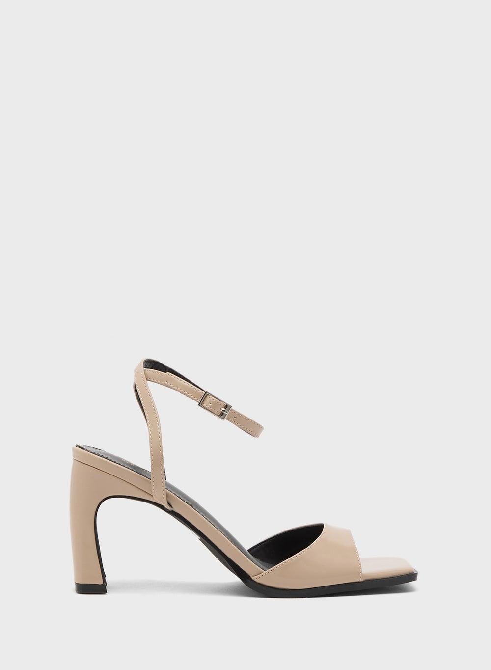 Elegant Nude Box PU High Heel Sandal with Ankle Strap - Image 1