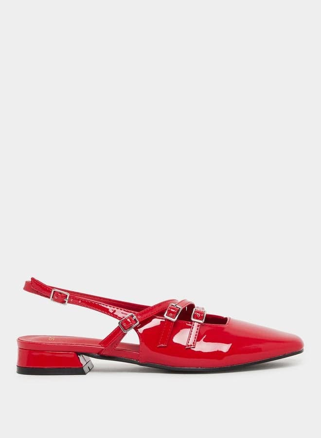 Elegant Red Almond Toe Flat Sandals with Buckle Strap - Image 1