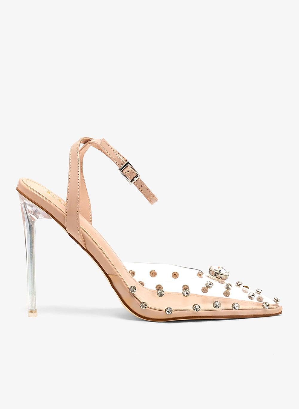 Audette Clear Stone Rhinestone-Embellished Pumps - Image 1