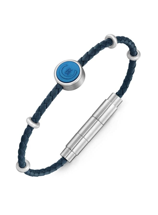 CERRUTI 1881 Mondea Silver & Navy Blue Leather Bracelet - Image 1