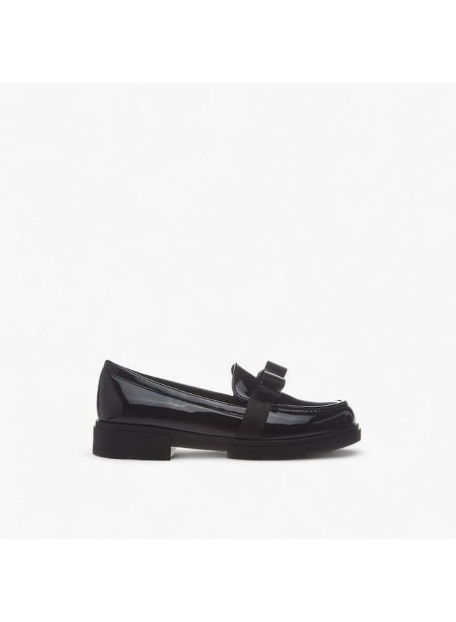 Elegant LB2414 Black School Loafers with Bow Accent for Girls - Image 1