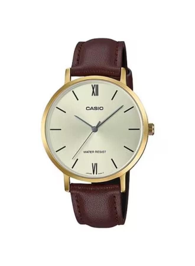 CASIO LTP-VT01GL-9BUDF Elegant Gold Leather Watch - 34mm - Image 1