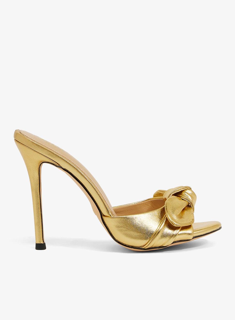Dolce & Gabbana Gold Bow-Adorned Stiletto Mules Mh52 - Image 1