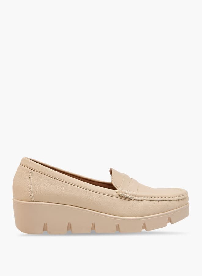 Elevated Elegance Jr2066 1Beige Textured Wedge Loafers - Image 1