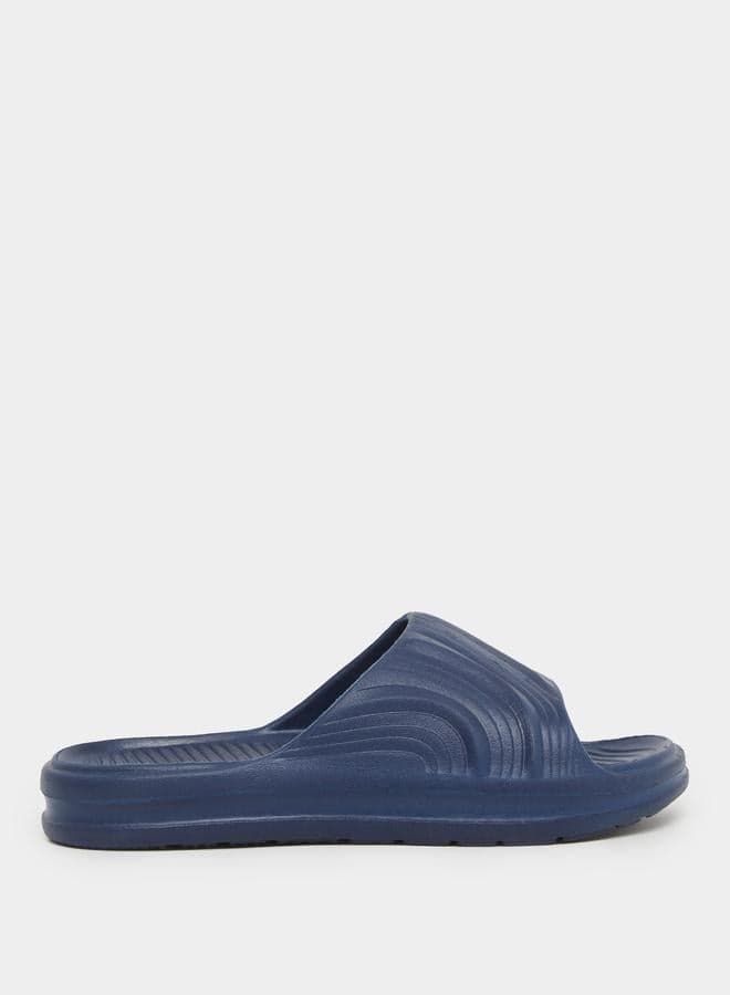 Elegant Blue Textured Open-Toe Slides for Men - Image 1