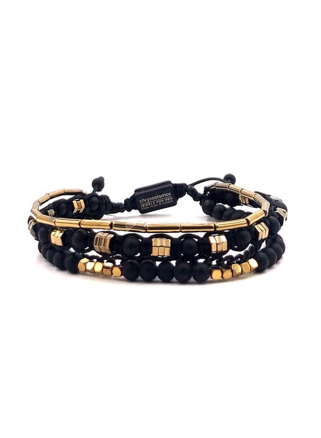 CHRYSOSTOMOS Adjustable Onyx & Black Silver Men's Bracelet - Image 1
