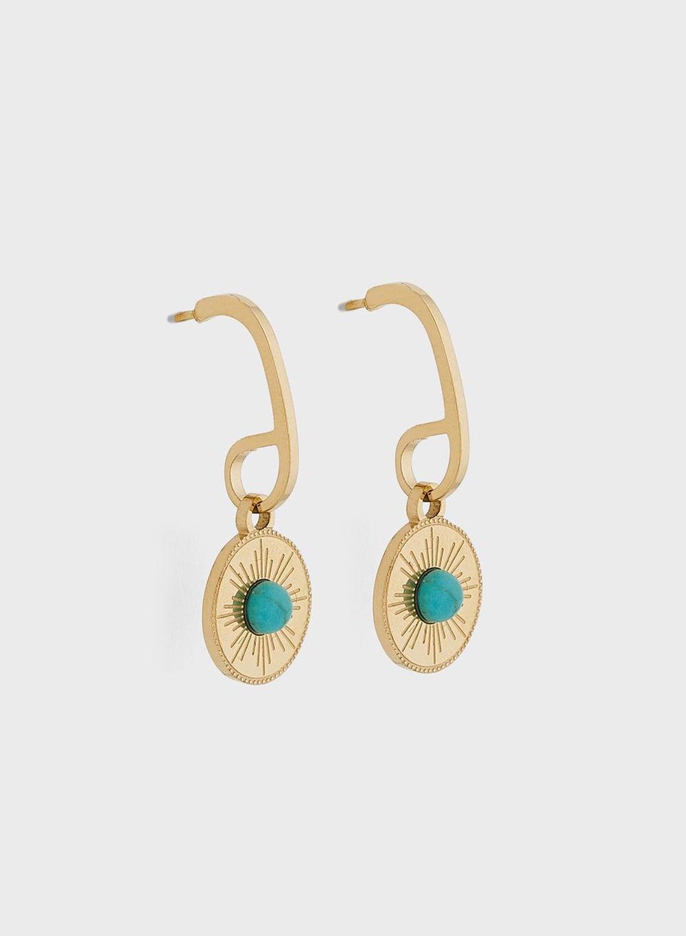 Lady Mauve KYRA Turquoise Stone Sun Pendant Earrings - Image 1