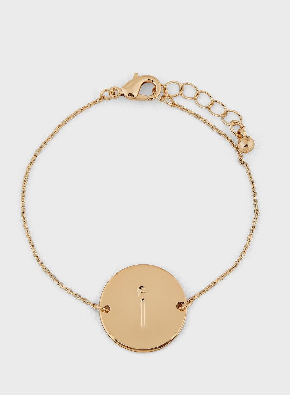Khizana 'A' Initial Arabic Disc Gold-Tone Bracelet - Image 1