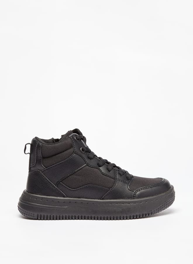 Boys 2060 005Black Panelled High Tops with Zip Closure - Image 1