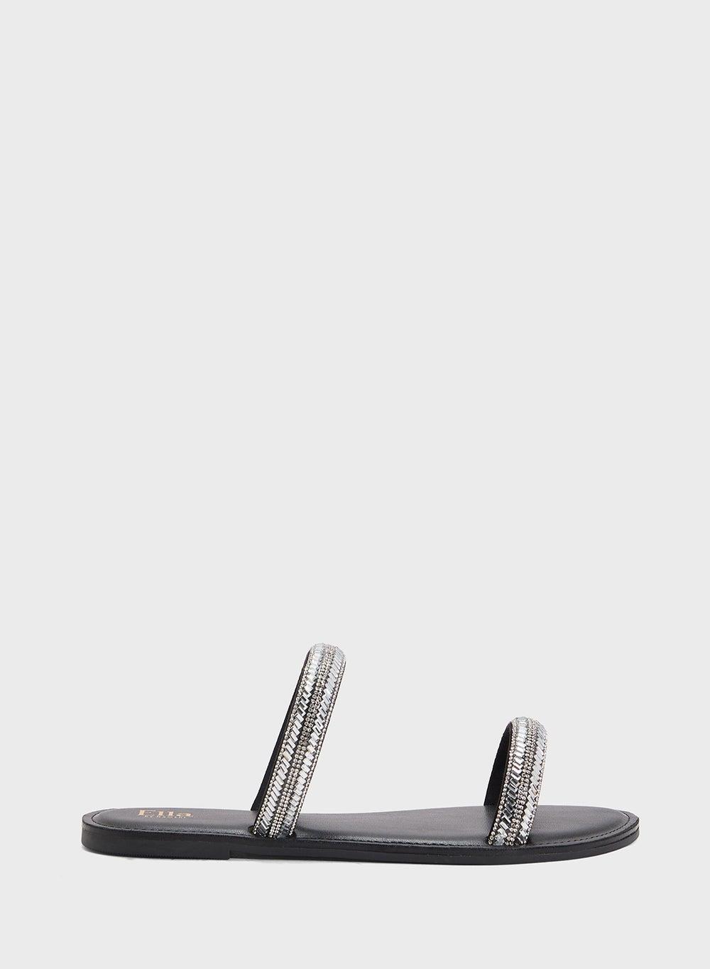 A533 B127 Sparkle Noir Flat Sandals – Elegance Redefined - Image 1