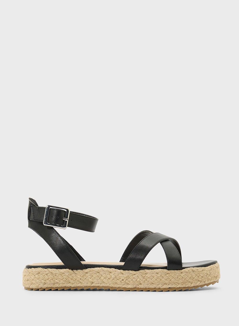 Calendula2 Black PU Crossover Flatform Wedge Sandals - Image 1