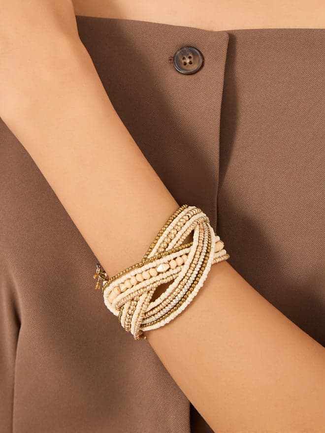 Styli Chic Beaded Cuffed Bangles - Elegant Women's Accessory - Image 1