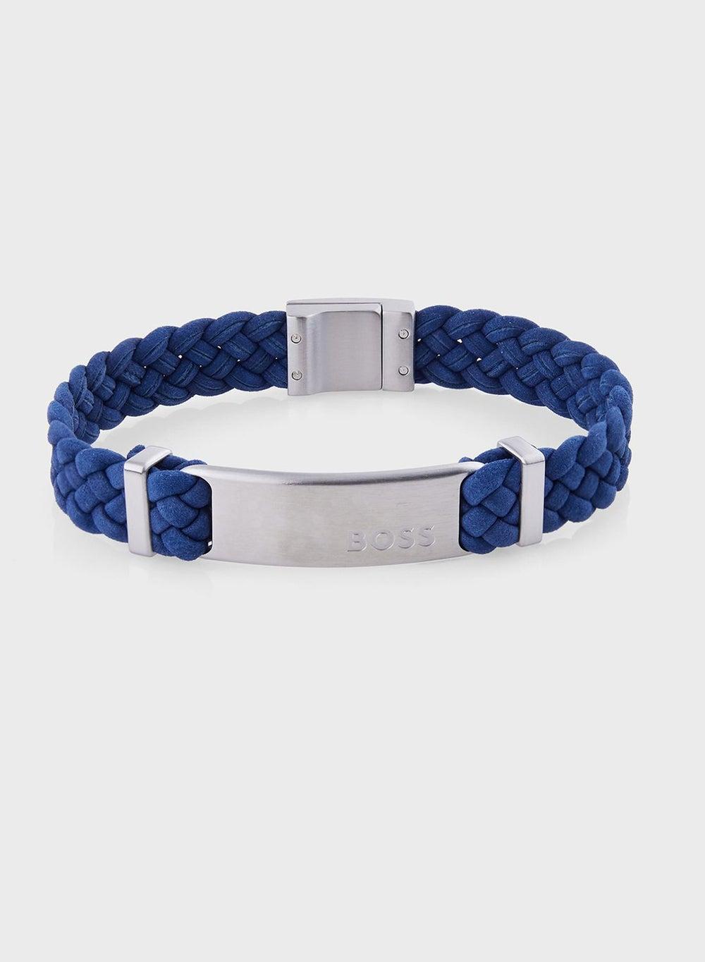 BOSS Dyvan Men's Elegant Blue Suede Bracelet - Image 1