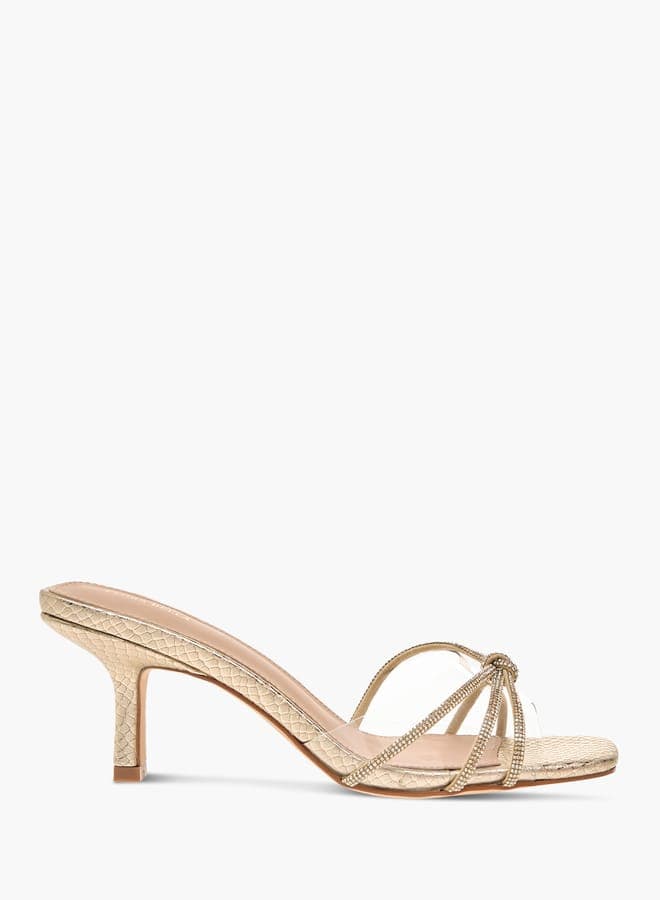 Elegant Gold Embellished Slip-On Heeled Sandals 24H1147Gold - Image 1