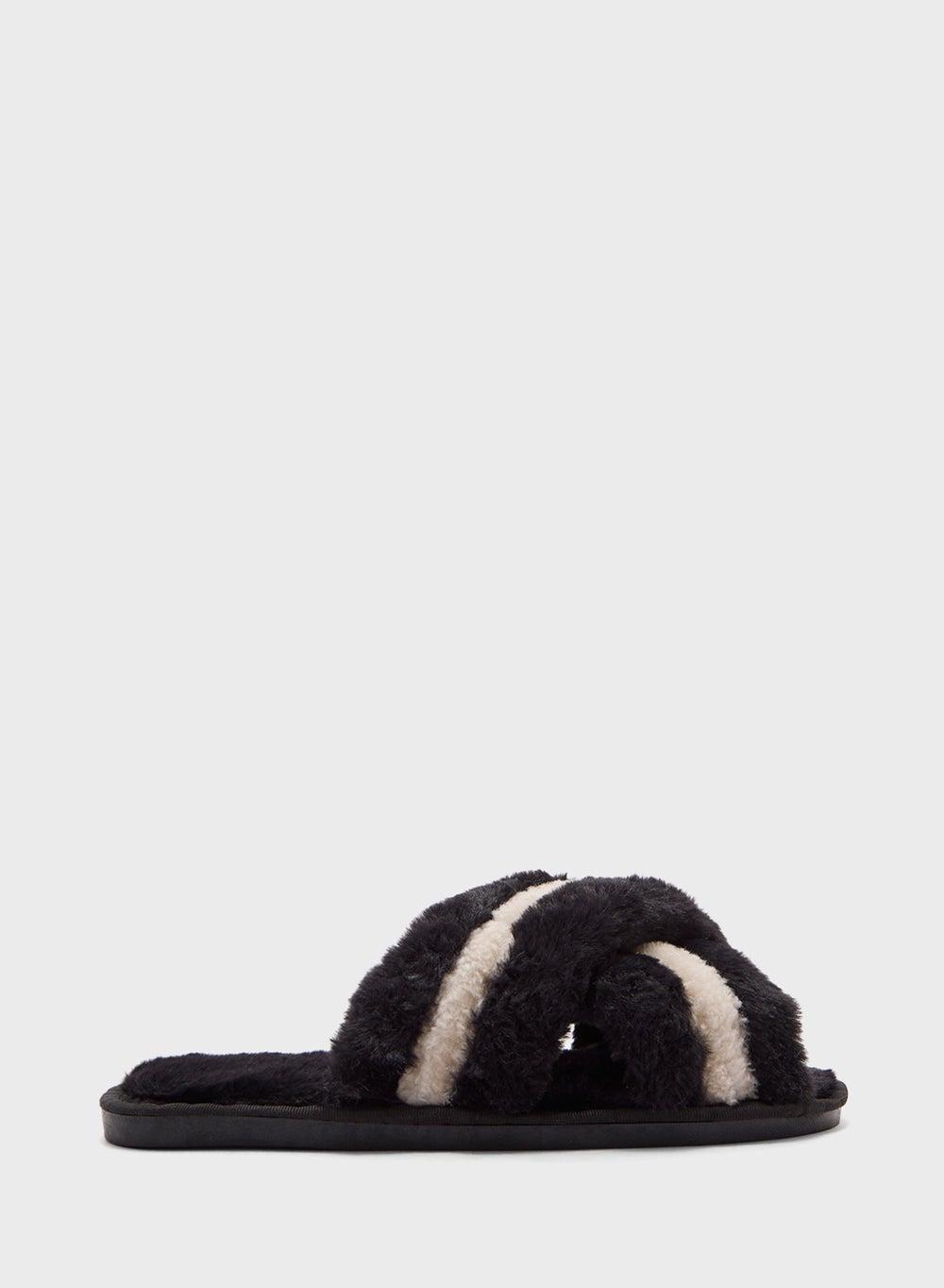 Ts60005 Elegant Stripe Crossover Bedroom Slippers - Image 1