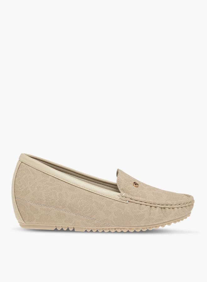 Elegant Beige Floral Wedge Loafers Ak202107A for Women - Image 1