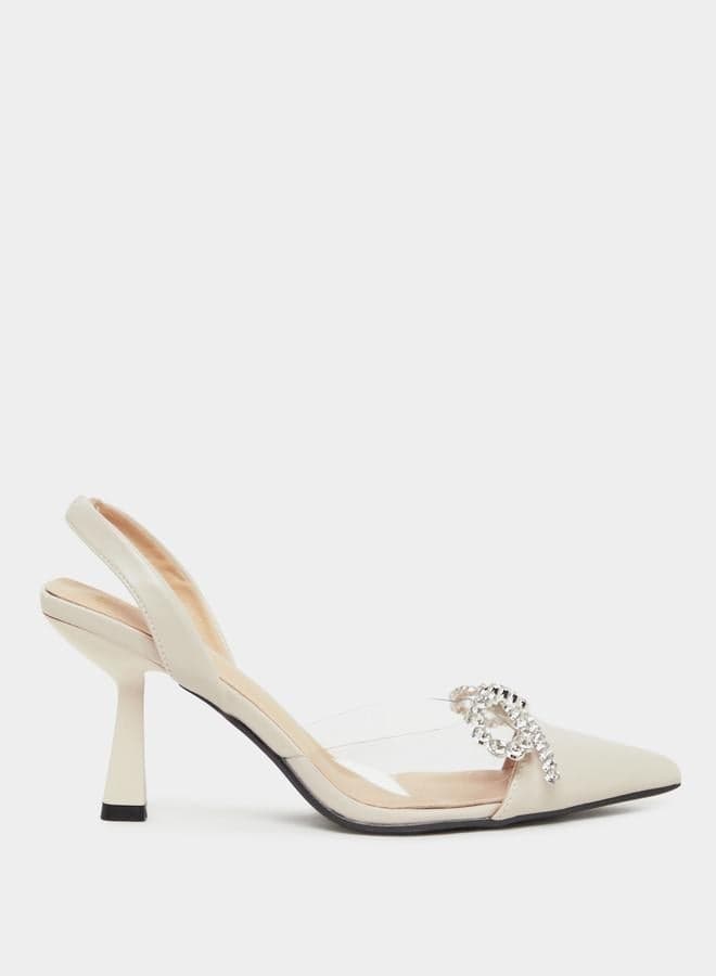 Styli Embellished Beige Kitten Heel Pumps 7011727302 - Image 1