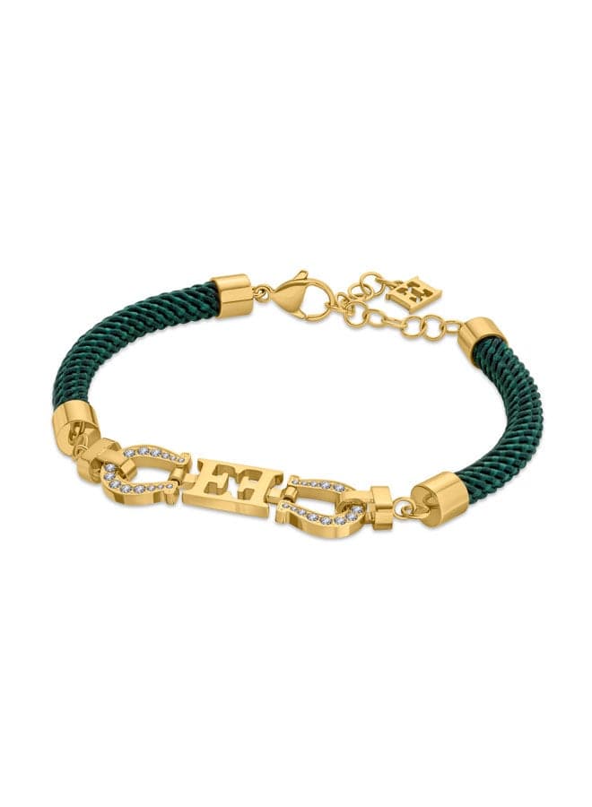 ESCADA Zoe Green Silk Cord Bracelet: Crystal Horseshoe Charms - Image 1