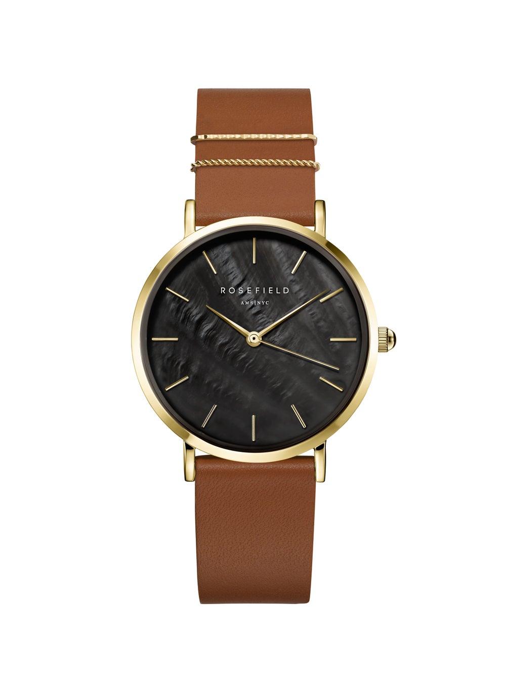 RoseField West Village Cognac Black MOP Gold Watch - WBCLG-W96 - Image 1