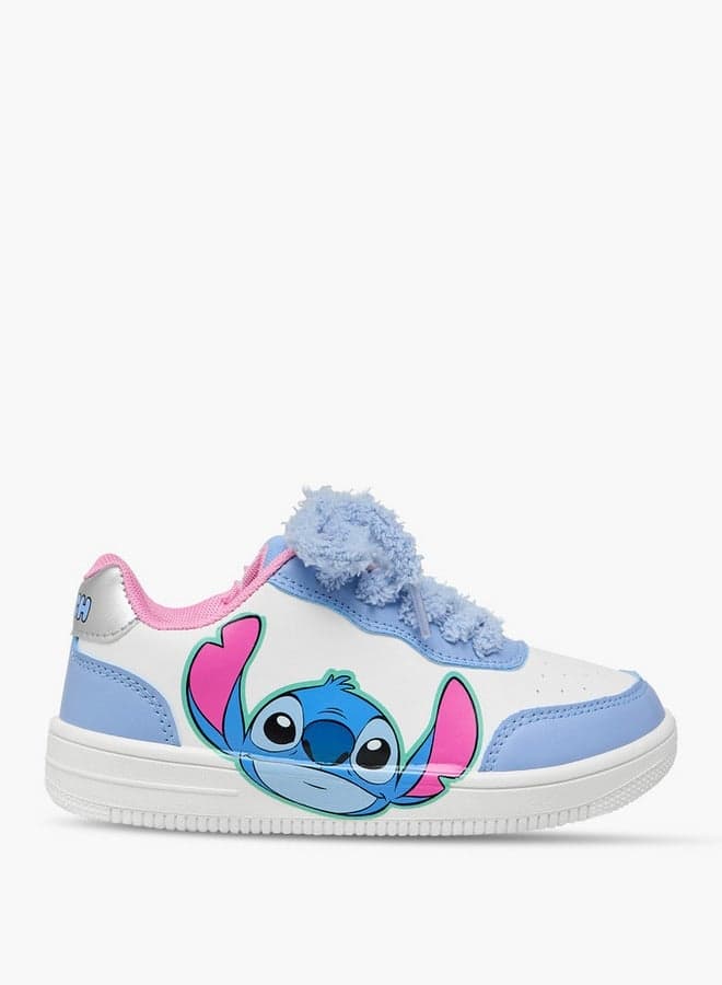 Ls001099N Girls' Stitch Print White Lace-Up Sneakers - Image 1
