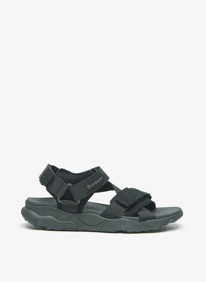 23Le001Black: Sleek Men's Textured Flat Sandals - Image 1