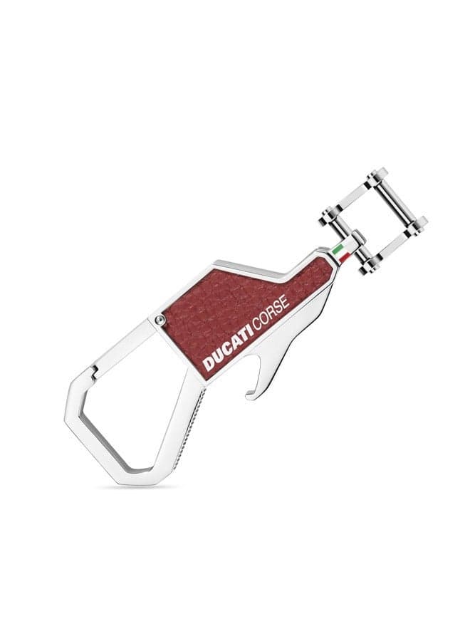 Ducati Corse Tifoso Leather Keyring - Sleek Red and Silver - Image 1