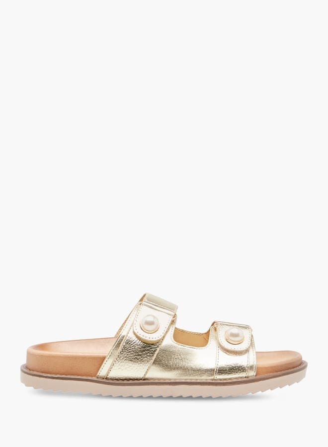 Elegant Onex1895 9Gold Textured Women's Slip-On Sandals - Image 1