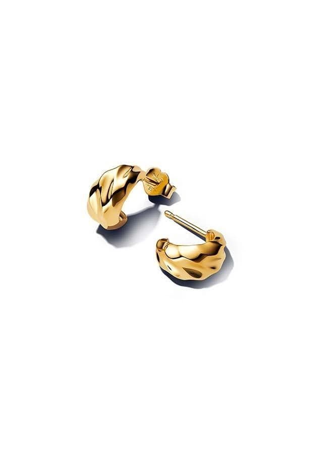PANDORA 14k Gold-Plated Rippled Open Hoop Earrings - Image 1