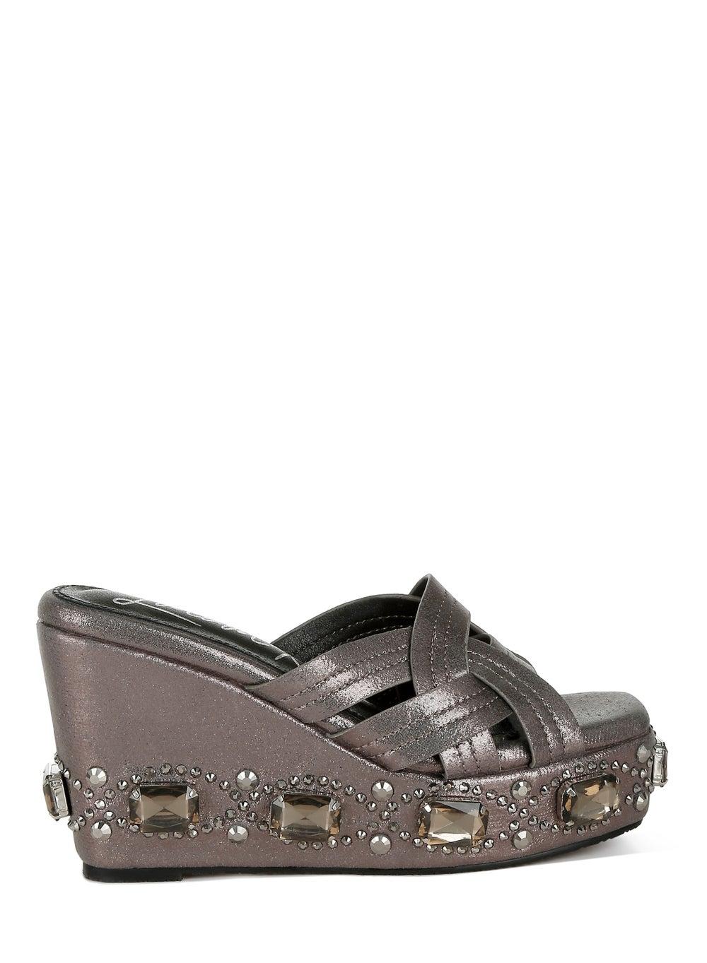 Pewter Elegance Sh4814: Diamante-Encrusted Cut-Out Wedges - Image 1