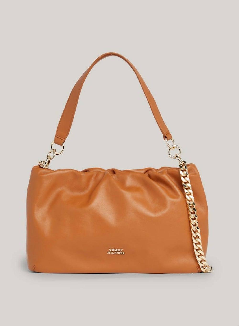 TOMMY HILFIGER Tan Luxe Small Leather Shoulder Bag - Image 1