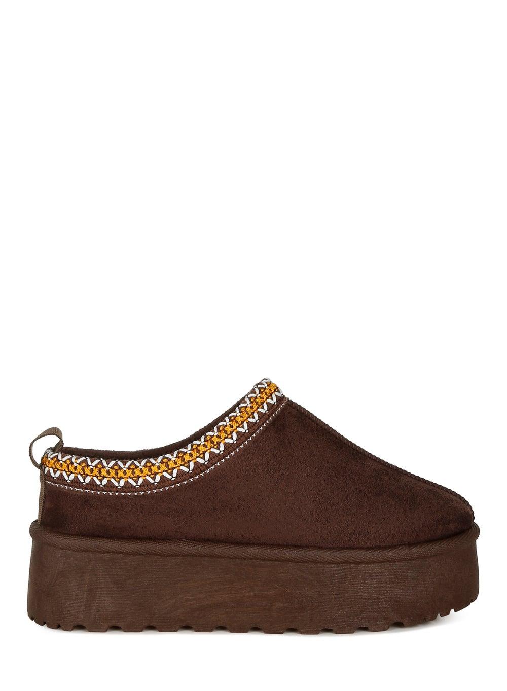 Brown Embroidered Flatform Mules Sh5126De - Image 1