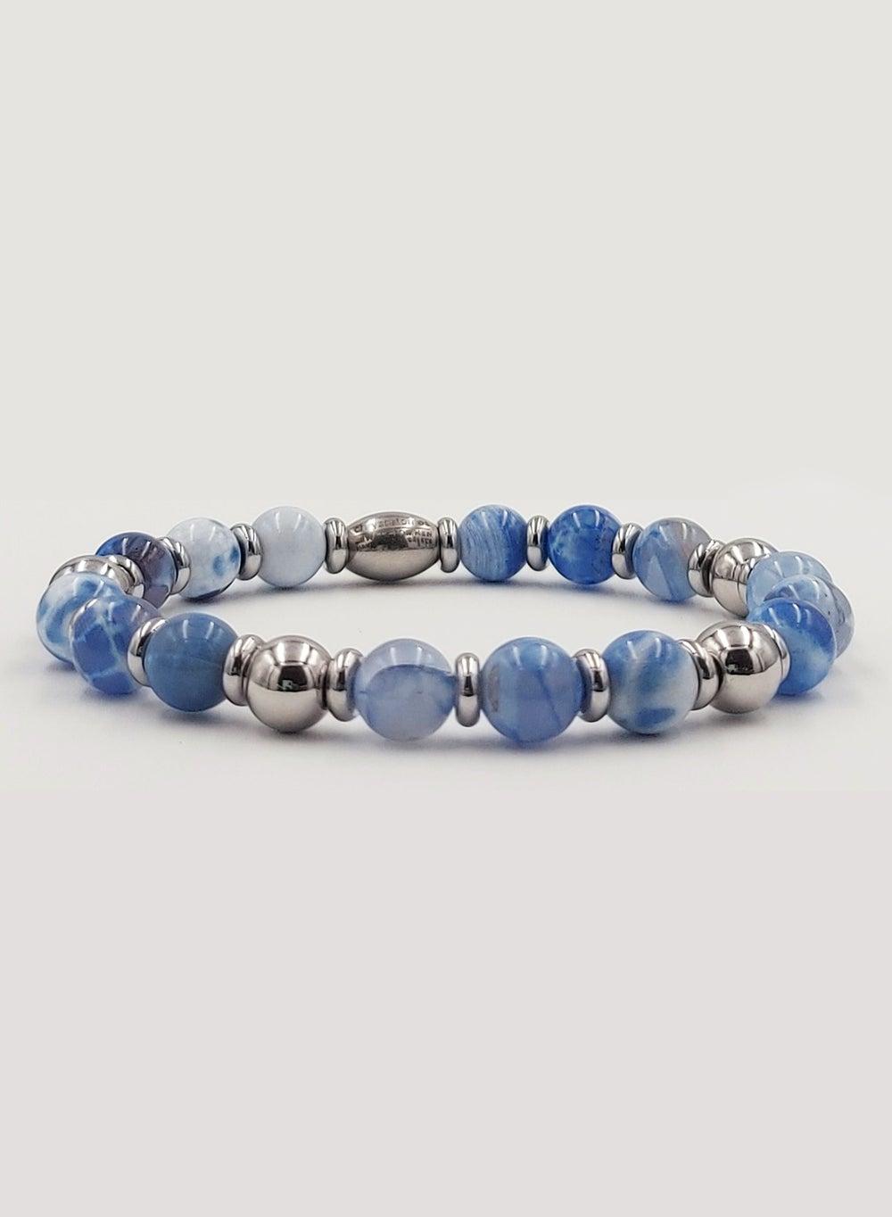 CHRYSOSTOMOS Men's Blue Agate & Hematite Beaded Bracelet - Image 1