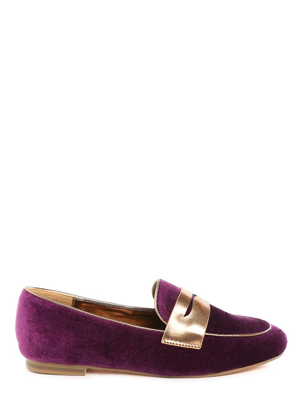 Rcsh5346 Purple Velvet Penny Strap Loafers - Image 1