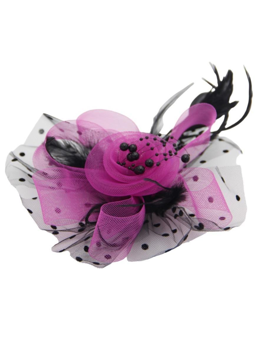 Ddaniela Monalisa Hot Pink Fascinator with Feathers and Mesh - Image 1
